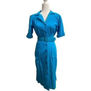 Vintage Teal Cotton Belted Shirt Dress Oop! California